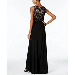 Nightway‎ Women's Black Lace Mock Two-Piece Slit Gown Dress Size Plus 14